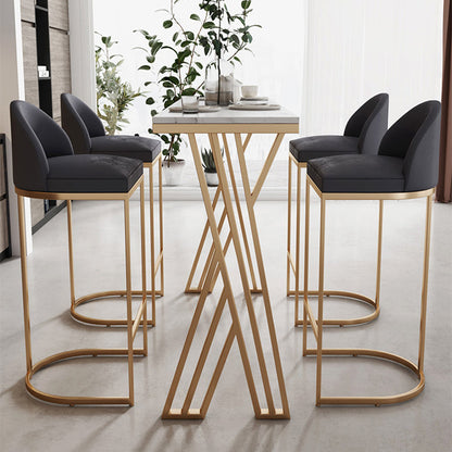 Glam Bar-height Table Faux Marble Top Bistro Pub Table with Gold Base 39.4"L x 17.7"W x 41.3"H Without Chairs Clearhalo 'Bar Furniture' 'Bar Tables' 'bar_tables' 'furn' 'furn_bar_tables' 'Furniture' 'Kitchen & Dining Furniture' 6474074