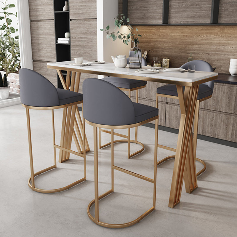 Glam Bar-height Table Faux Marble Top Bistro Pub Table with Gold Base 63"L x 17.7"W x 41.3"H Without Chairs Clearhalo 'Bar Furniture' 'Bar Tables' 'bar_tables' 'furn' 'furn_bar_tables' 'Furniture' 'Kitchen & Dining Furniture' 6474076