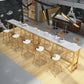 Glam Bar Height Table Solid Wood Top Bistro Pub Table with Gold Base 110.2"L x 15.7"W x 41.3"H Without Chairs Clearhalo 'Bar Furniture' 'Bar Tables' 'bar_tables' 'furn' 'furn_bar_tables' 'Furniture' 'Kitchen & Dining Furniture' 6474090