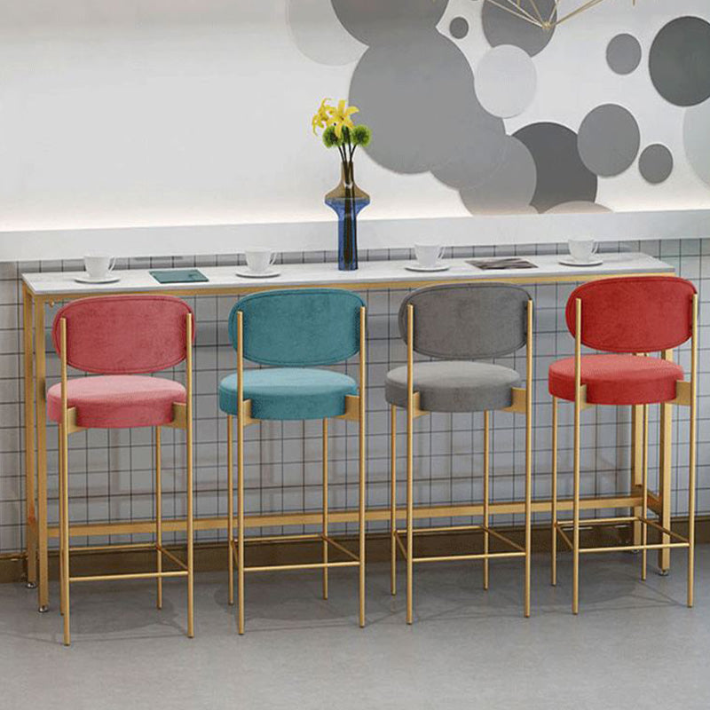 Modern Bar Height Table White Faux Marble Top Bistro Bar Table with Gold Base 78.7"L x 15.7"W x 41.3"H Without Chairs Clearhalo 'Bar Furniture' 'Bar Tables' 'bar_tables' 'furn' 'furn_bar_tables' 'Furniture' 'Kitchen & Dining Furniture' 6474129