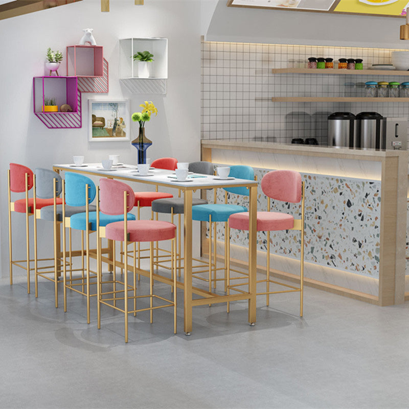 Modern Bar Height Table White Faux Marble Top Bistro Bar Table with Gold Base 63"L x 15.7"W x 41.3"H Without Chairs Clearhalo 'Bar Furniture' 'Bar Tables' 'bar_tables' 'furn' 'furn_bar_tables' 'Furniture' 'Kitchen & Dining Furniture' 6474130