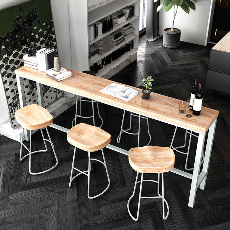 Contemporary Rectangle Bistro Bar Desk Solid Wood Trestle Base Bar Dining Table 86.6"L x 15.7"W x 41.3"H Without Chairs Clearhalo 'Bar Furniture' 'Bar Tables' 'bar_tables' 'furn' 'furn_bar_tables' 'Furniture' 'Kitchen & Dining Furniture' 6474156