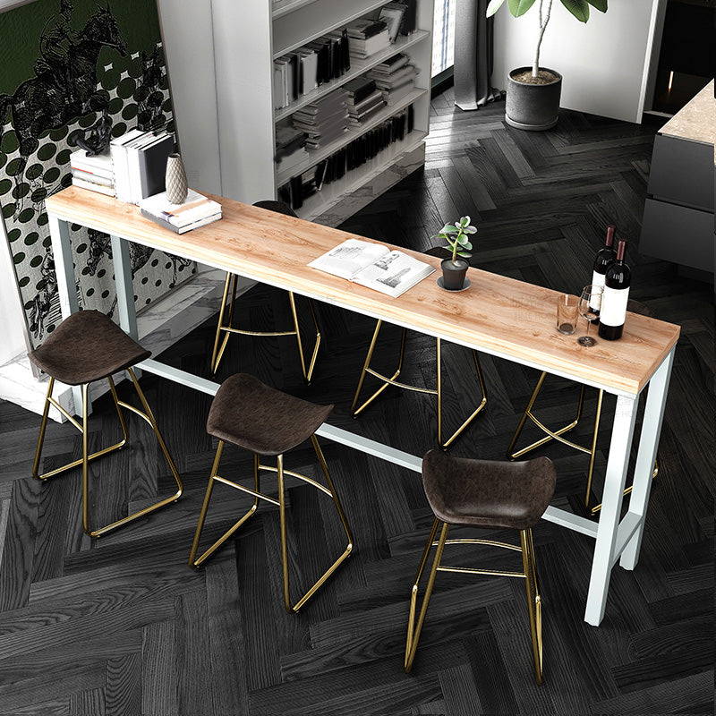 Contemporary Rectangle Bistro Bar Desk Solid Wood Trestle Base Bar Dining Table 98.4"L x 15.7"W x 41.3"H Without Chairs Clearhalo 'Bar Furniture' 'Bar Tables' 'bar_tables' 'furn' 'furn_bar_tables' 'Furniture' 'Kitchen & Dining Furniture' 6474158