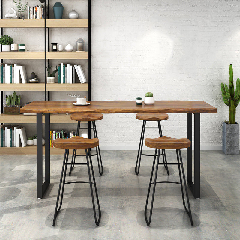 Industrial Bar Height Table Solid Wood Top Bistro Pub Table with Sled Base 63"L x 15.7"W x 41.3"H Without Chairs Clearhalo 'Bar Furniture' 'Bar Tables' 'bar_tables' 'furn' 'furn_bar_tables' 'Furniture' 'Kitchen & Dining Furniture' 6474387