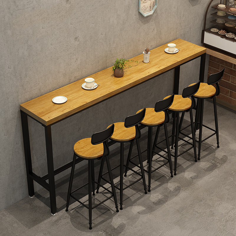 Mesa de altura de barra industrial, mesa de pub tipo bistró con tapa de madera maciza y base de caballete