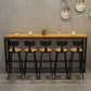 Mesa de altura de barra industrial, mesa de pub tipo bistró con tapa de madera maciza y base de caballete