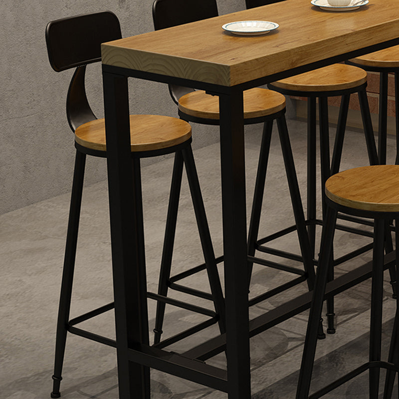 Mesa de altura de barra industrial, mesa de pub tipo bistró con tapa de madera maciza y base de caballete