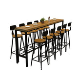Industrial Bar Height Table Solid Wood Top Bistro Pub Table with Trestle Base