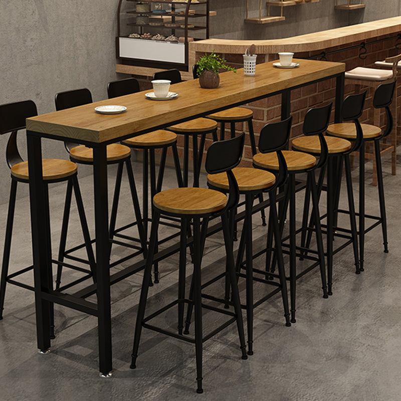 Mesa de altura de barra industrial, mesa de pub tipo bistró con tapa de madera maciza y base de caballete