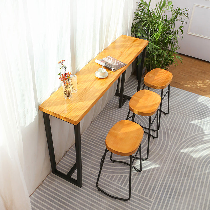 Rectangular Bar Height Table Black Legs and Metal Base Bar Table for Living Room 63"L x 15.7"W x 41.3"H Without Chairs Clearhalo 'Bar Furniture' 'Bar Tables' 'bar_tables' 'furn' 'furn_bar_tables' 'Furniture' 'Kitchen & Dining Furniture' 6474563