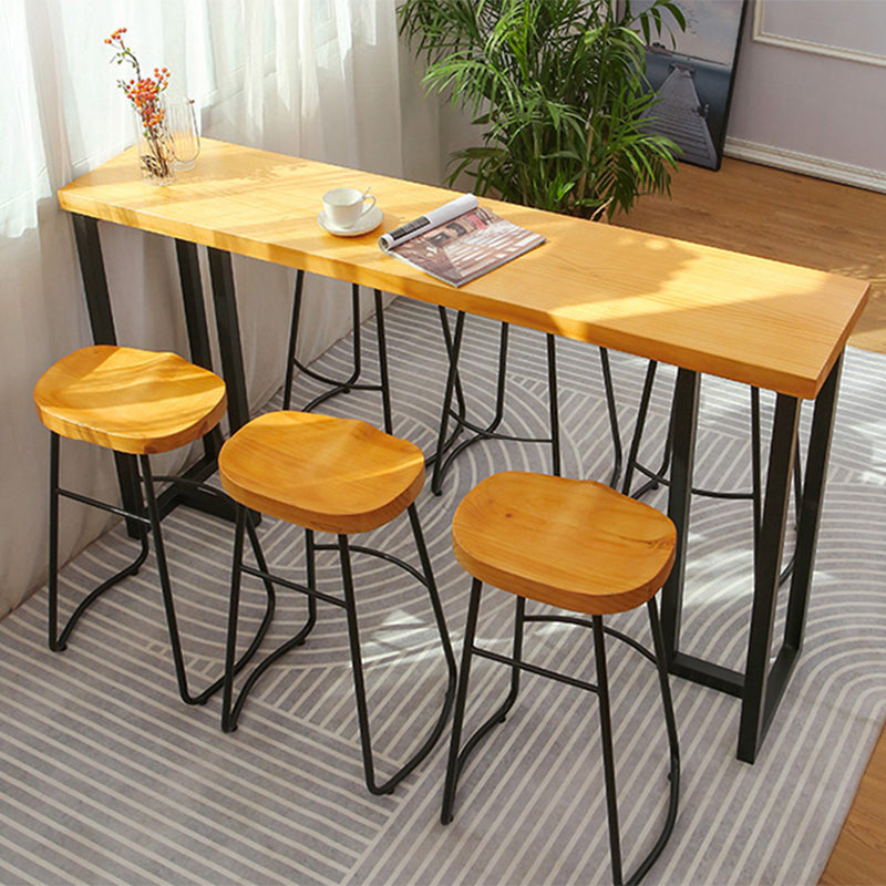 Rectangular Bar Height Table Black Legs and Metal Base Bar Table for Living Room 86.6"L x 15.7"W x 41.3"H Without Chairs Clearhalo 'Bar Furniture' 'Bar Tables' 'bar_tables' 'furn' 'furn_bar_tables' 'Furniture' 'Kitchen & Dining Furniture' 6474564
