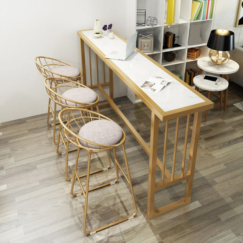 Modern Bar Height Table Faux Marble Top Bistro Table with Gold Base 63"L x 15.7"W x 41.3"H White Without Chairs Clearhalo 'Bar Furniture' 'Bar Tables' 'bar_tables' 'furn' 'furn_bar_tables' 'Furniture' 'Kitchen & Dining Furniture' 6474636