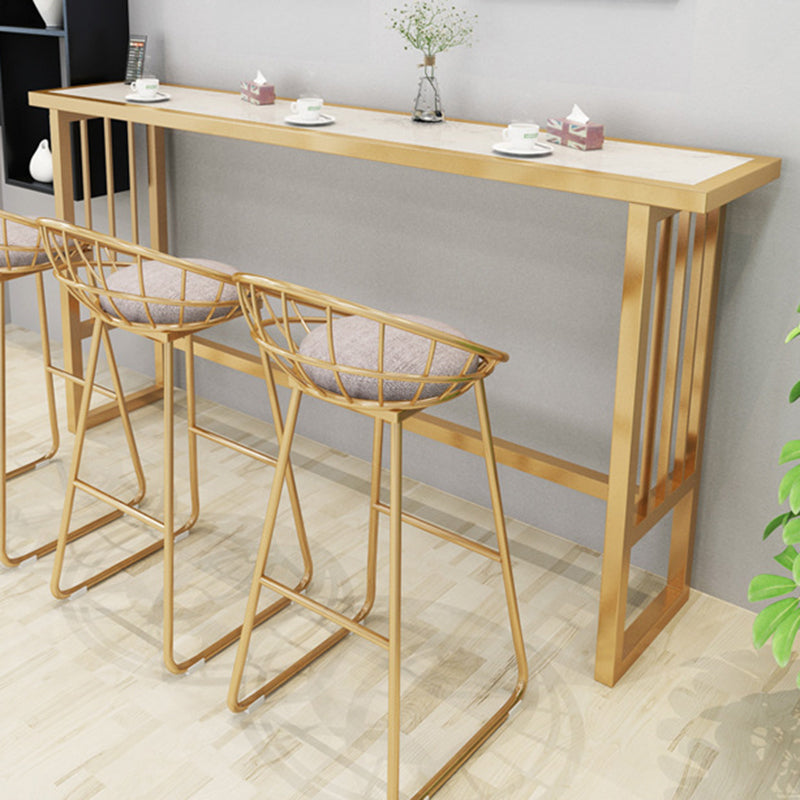 Modern Bar Height Table Faux Marble Top Bistro Table with Gold Base 70.9"L x 15.7"W x 41.3"H White Without Chairs Clearhalo 'Bar Furniture' 'Bar Tables' 'bar_tables' 'furn' 'furn_bar_tables' 'Furniture' 'Kitchen & Dining Furniture' 6474639