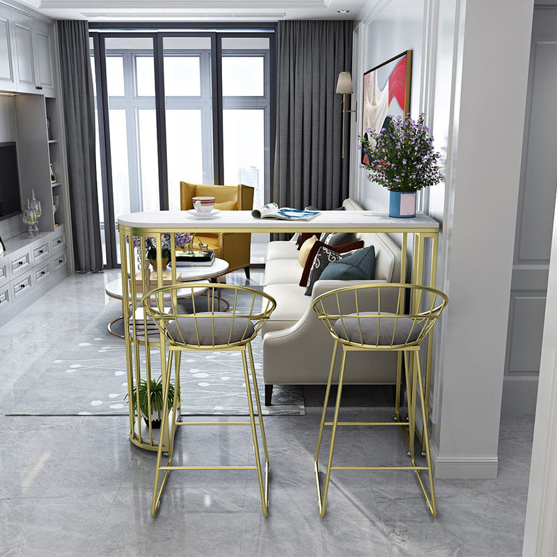 Stone Top Bar Height Table Modern Style Bistro Pub Table with 2 Shelves 55.1"L x 15.7"W x 41.3"H White-Gold Without Chairs Clearhalo 'Bar Furniture' 'Bar Tables' 'bar_tables' 'furn' 'furn_bar_tables' 'Furniture' 'Kitchen & Dining Furniture' 6474685