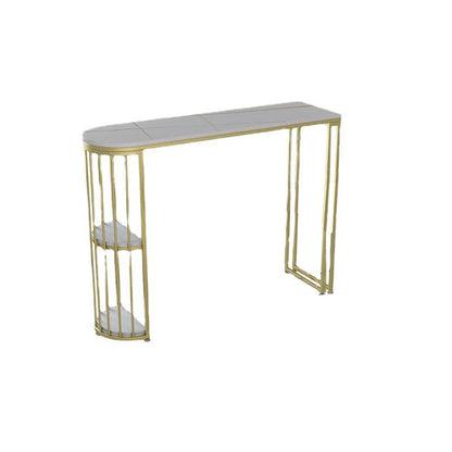 Stone Top Bar Height Table Modern Style Bistro Pub Table with 2 Shelves White-Gold Without Chairs Clearhalo 'Bar Furniture' 'Bar Tables' 'bar_tables' 'furn' 'furn_bar_tables' 'Furniture' 'Kitchen & Dining Furniture' 6474688