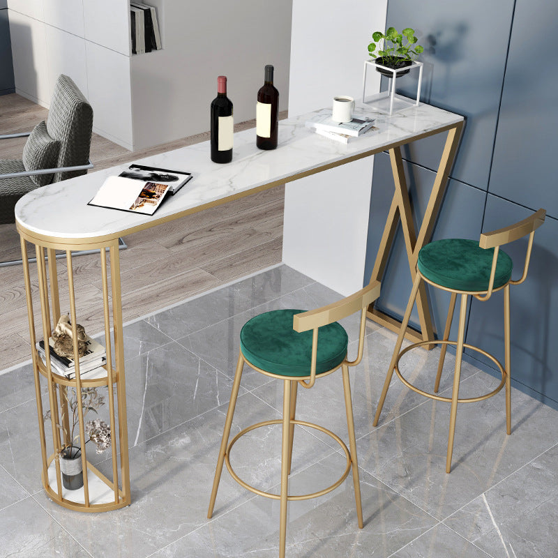 Faux Marble Bar Height Table Modern Style Bistro Pub Table with 2 Shelves 63"L x 15.7"W x 41.3"H White Without Chairs Clearhalo 'Bar Furniture' 'Bar Tables' 'bar_tables' 'furn' 'furn_bar_tables' 'Furniture' 'Kitchen & Dining Furniture' 6474720
