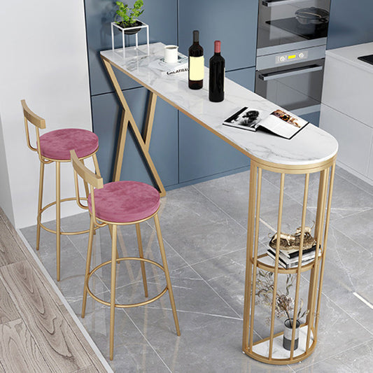 Faux Marble Bar Height Table Modern Style Bistro Pub Table with 2 Shelves Clearhalo 'Bar Furniture' 'Bar Tables' 'bar_tables' 'furn' 'furn_bar_tables' 'Furniture' 'Kitchen & Dining Furniture' 6474728
