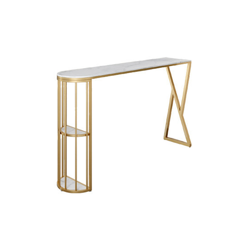 Faux Marble Bar Height Table Modern Style Bistro Pub Table with 2 Shelves White Without Chairs Clearhalo 'Bar Furniture' 'Bar Tables' 'bar_tables' 'furn' 'furn_bar_tables' 'Furniture' 'Kitchen & Dining Furniture' 6474729