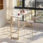 Glam Bar Height Table White Faux Marble Top Bistro Bar Table with Trestle Base 63"L x 15.7"W x 41.3"H Without Chairs Clearhalo 'Bar Furniture' 'Bar Tables' 'bar_tables' 'furn' 'furn_bar_tables' 'Furniture' 'Kitchen & Dining Furniture' 6474811