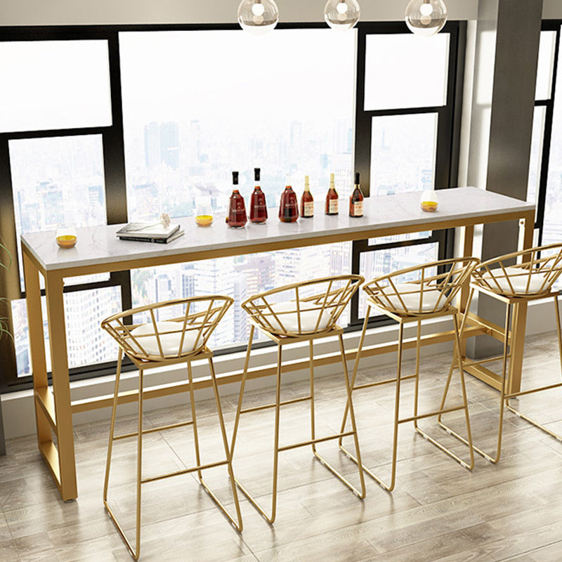 Glam Bar Height Table White Faux Marble Top Bistro Bar Table with Trestle Base 78.7"L x 15.7"W x 41.3"H Without Chairs Clearhalo 'Bar Furniture' 'Bar Tables' 'bar_tables' 'furn' 'furn_bar_tables' 'Furniture' 'Kitchen & Dining Furniture' 6474813