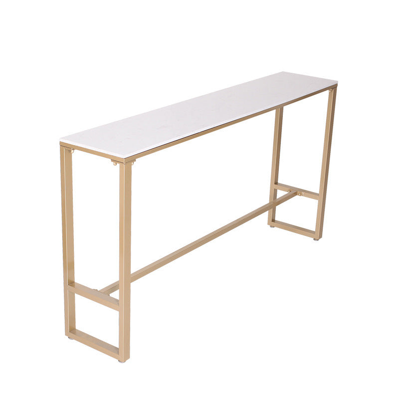 Glam Bar Height Table White Faux Marble Top Bistro Bar Table with Trestle Base Clearhalo 'Bar Furniture' 'Bar Tables' 'bar_tables' 'furn' 'furn_bar_tables' 'Furniture' 'Kitchen & Dining Furniture' 6474814
