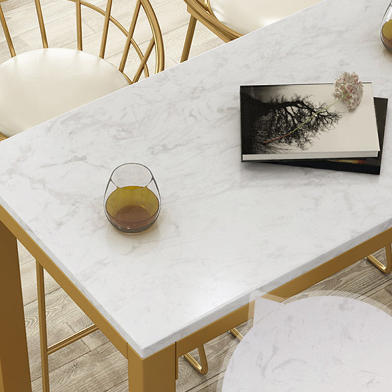 Glam Bar Height Table White Faux Marble Top Bistro Bar Table with Trestle Base Clearhalo 'Bar Furniture' 'Bar Tables' 'bar_tables' 'furn' 'furn_bar_tables' 'Furniture' 'Kitchen & Dining Furniture' 6474816