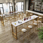 Glam Bar Height Table White Faux Marble Top Bistro Bar Table with Trestle Base Clearhalo 'Bar Furniture' 'Bar Tables' 'bar_tables' 'furn' 'furn_bar_tables' 'Furniture' 'Kitchen & Dining Furniture' 6474820