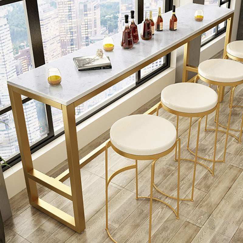 Glam Bar Height Table White Faux Marble Top Bistro Bar Table with Trestle Base Clearhalo 'Bar Furniture' 'Bar Tables' 'bar_tables' 'furn' 'furn_bar_tables' 'Furniture' 'Kitchen & Dining Furniture' 6474822