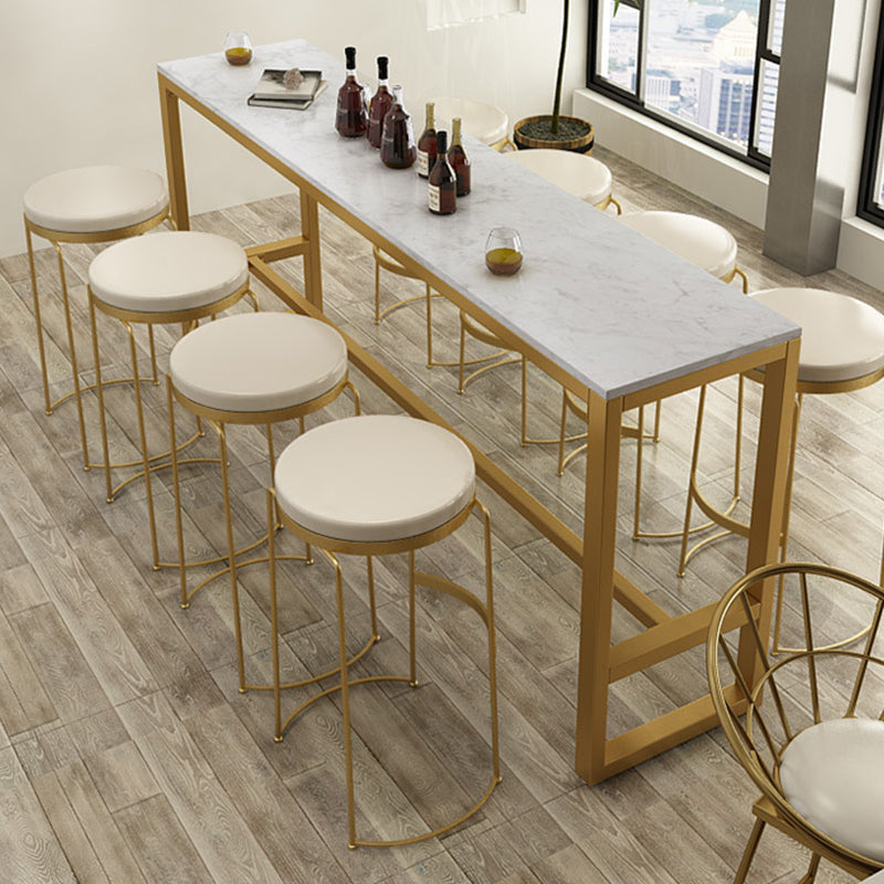 Glam Bar Height Table White Faux Marble Top Bistro Bar Table with Trestle Base Clearhalo 'Bar Furniture' 'Bar Tables' 'bar_tables' 'furn' 'furn_bar_tables' 'Furniture' 'Kitchen & Dining Furniture' 6474823
