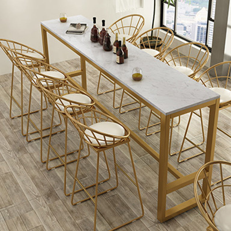 Glam Bar Height Table White Faux Marble Top Bistro Bar Table with Trestle Base Clearhalo 'Bar Furniture' 'Bar Tables' 'bar_tables' 'furn' 'furn_bar_tables' 'Furniture' 'Kitchen & Dining Furniture' 6474824