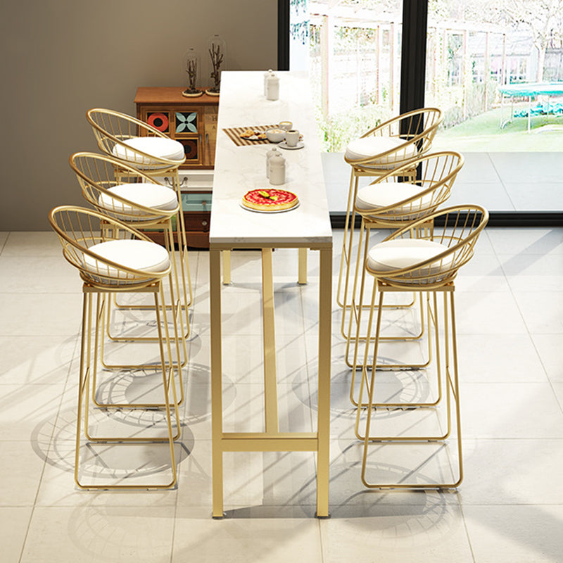 Glam Bar Height Table White Faux Marble Top Bistro Table with Trestle Base 63"L x 15.7"W x 41.3"H Without Chairs Clearhalo 'Bar Furniture' 'Bar Tables' 'bar_tables' 'furn' 'furn_bar_tables' 'Furniture' 'Kitchen & Dining Furniture' 6474837