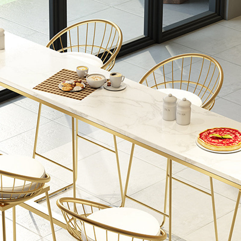 Glam Bar Height Table White Faux Marble Top Bistro Table with Trestle Base Clearhalo 'Bar Furniture' 'Bar Tables' 'bar_tables' 'furn' 'furn_bar_tables' 'Furniture' 'Kitchen & Dining Furniture' 6474840