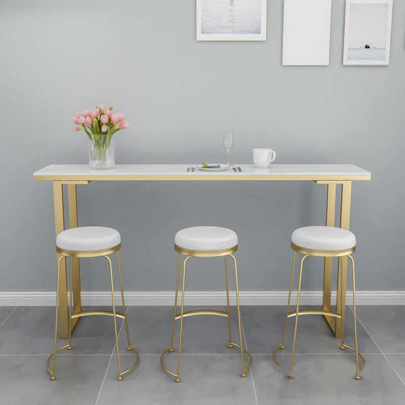 Glam Bar Height Table Faux Marble Top Bistro Table with Sled Base 78.7"L x 15.7"W x 41.3"H White Without Chairs Clearhalo 'Bar Furniture' 'Bar Tables' 'bar_tables' 'furn' 'furn_bar_tables' 'Furniture' 'Kitchen & Dining Furniture' 6474855