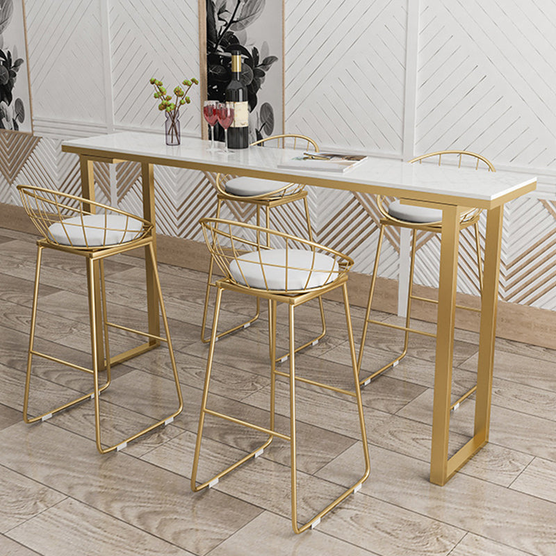 Glam Bar Height Table Faux Marble Top Bistro Table with Sled Base 63"L x 15.7"W x 41.3"H White Without Chairs Clearhalo 'Bar Furniture' 'Bar Tables' 'bar_tables' 'furn' 'furn_bar_tables' 'Furniture' 'Kitchen & Dining Furniture' 6474856