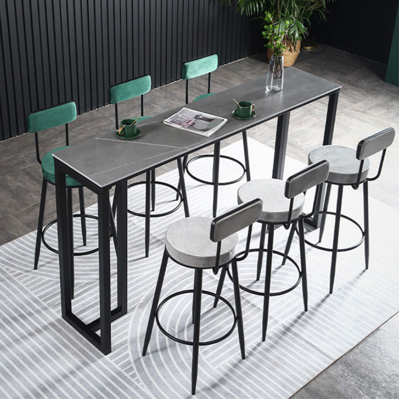 Industrial Bar Height Table Stone Top Bistro Table for Patio Use 63"L x 15.7"W x 41.3"H Grey Without Chairs Clearhalo 'Bar Furniture' 'Bar Tables' 'bar_tables' 'furn' 'furn_bar_tables' 'Furniture' 'Kitchen & Dining Furniture' 6474895