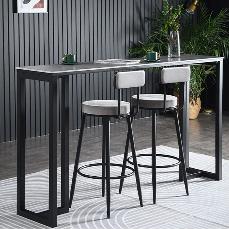 Industrial Bar Height Table Stone Top Bistro Table for Patio Use 55.1"L x 15.7"W x 41.3"H Grey Without Chairs Clearhalo 'Bar Furniture' 'Bar Tables' 'bar_tables' 'furn' 'furn_bar_tables' 'Furniture' 'Kitchen & Dining Furniture' 6474896