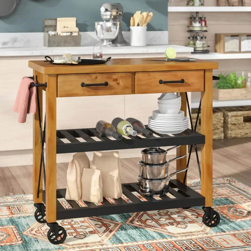 Carrello da cucina in legno in legno contemporaneo carrello da cucina rotolante con deposito aperto