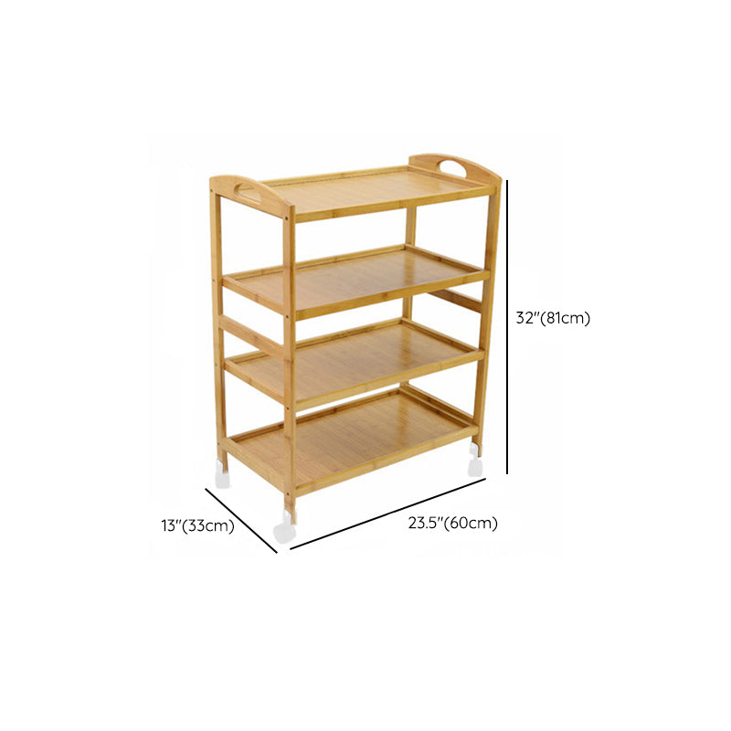 Table de préparation à la salle à manger à domicile Table de préparation des étagères ouvertes naturelles avec roulettes
