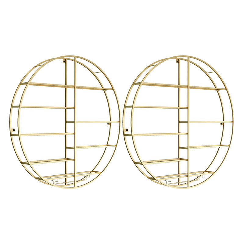 Moderne metalen wijnfles en glazen rekwand gemonteerd wijnrek rond