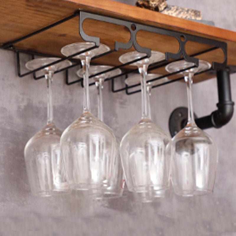 Metal Hanging Glass Rack Industrial Single Rail Glass & Stemware Holder 11.8"L x 9.1"W x 2"H Black 1 Piece Clearhalo 'furn' 'furn_wine_racks' 'Furniture' 'Kitchen & Dining Furniture' 'Wine Racks' 'wine_racks' 6475363