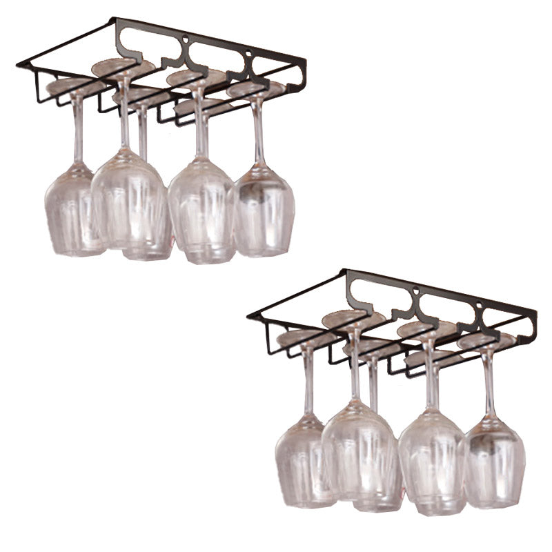 Metal Hanging Glass Rack Industrial Single Rail Glass & Stemware Holder 11.8"L x 9.1"W x 2"H Black 2 Piece Set Clearhalo 'furn' 'furn_wine_racks' 'Furniture' 'Kitchen & Dining Furniture' 'Wine Racks' 'wine_racks' 6475364