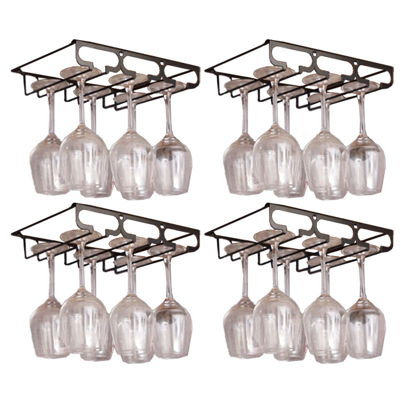 Metal Hanging Glass Rack Industrial Single Rail Glass & Stemware Holder 11.8"L x 9.1"W x 2"H Black 4 Piece Set Clearhalo 'furn' 'furn_wine_racks' 'Furniture' 'Kitchen & Dining Furniture' 'Wine Racks' 'wine_racks' 6475366