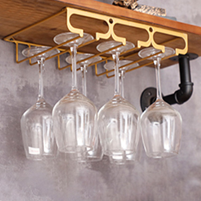 Metal Hanging Glass Rack Industrial Single Rail Glass & Stemware Holder 11.8"L x 9.1"W x 2"H Gold 1 Piece Clearhalo 'furn' 'furn_wine_racks' 'Furniture' 'Kitchen & Dining Furniture' 'Wine Racks' 'wine_racks' 6475369