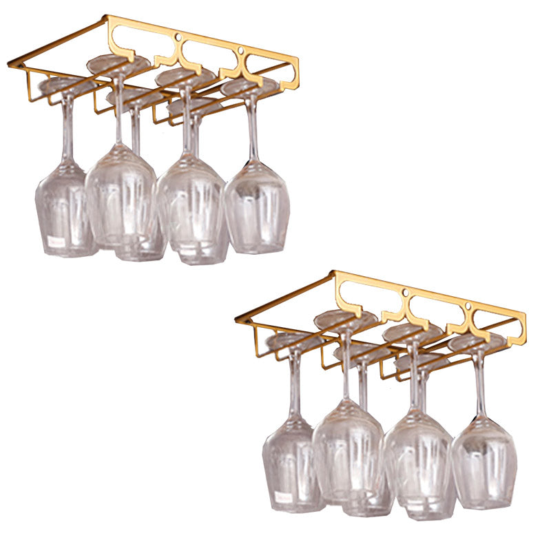 Metal Hanging Glass Rack Industrial Single Rail Glass & Stemware Holder 11.8"L x 9.1"W x 2"H Gold 2 Piece Set Clearhalo 'furn' 'furn_wine_racks' 'Furniture' 'Kitchen & Dining Furniture' 'Wine Racks' 'wine_racks' 6475370