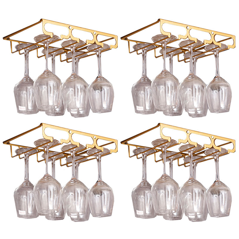 Metal Hanging Glass Rack Industrial Single Rail Glass & Stemware Holder 11.8"L x 9.1"W x 2"H Gold 4 Piece Set Clearhalo 'furn' 'furn_wine_racks' 'Furniture' 'Kitchen & Dining Furniture' 'Wine Racks' 'wine_racks' 6475373