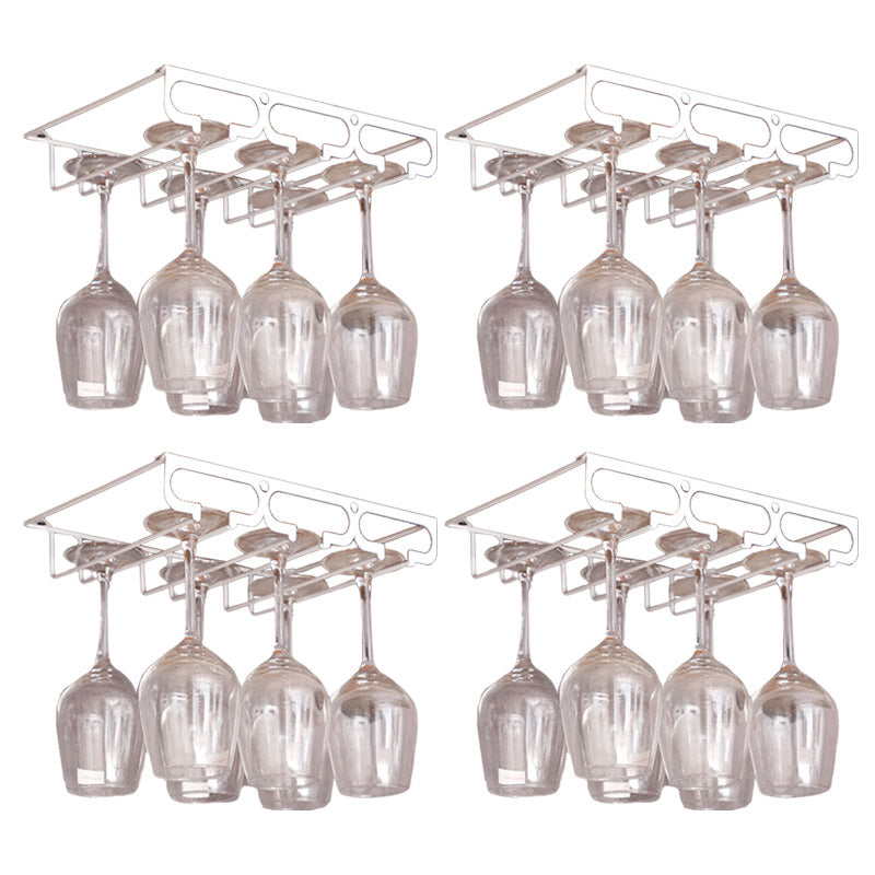 Metal Hanging Glass Rack Industrial Single Rail Glass & Stemware Holder 11.8"L x 9.1"W x 2"H White 4 Piece Set Clearhalo 'furn' 'furn_wine_racks' 'Furniture' 'Kitchen & Dining Furniture' 'Wine Racks' 'wine_racks' 6475379