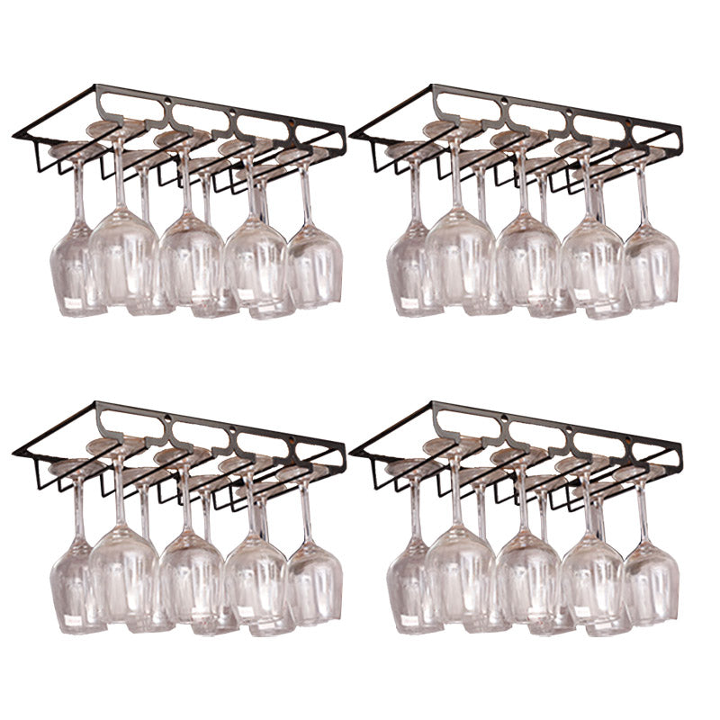 Metal Hanging Glass Rack Industrial Single Rail Glass & Stemware Holder 15.7"L x 9.1"W x 2"H Black 4 Piece Set Clearhalo 'furn' 'furn_wine_racks' 'Furniture' 'Kitchen & Dining Furniture' 'Wine Racks' 'wine_racks' 6475384
