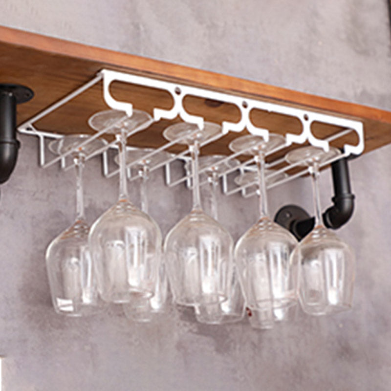 Metal Hanging Glass Rack Industrial Single Rail Glass & Stemware Holder 15.7"L x 9.1"W x 2"H White 1 Piece Clearhalo 'furn' 'furn_wine_racks' 'Furniture' 'Kitchen & Dining Furniture' 'Wine Racks' 'wine_racks' 6475386