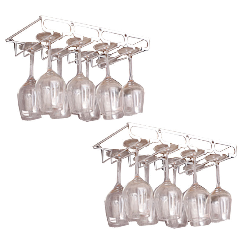 Metal Hanging Glass Rack Industrial Single Rail Glass & Stemware Holder 15.7"L x 9.1"W x 2"H White 2 Piece Set Clearhalo 'furn' 'furn_wine_racks' 'Furniture' 'Kitchen & Dining Furniture' 'Wine Racks' 'wine_racks' 6475387