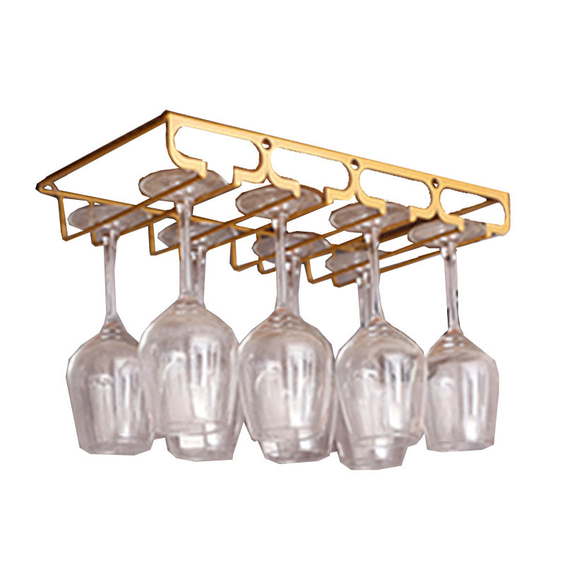 Metal Hanging Glass Rack Industrial Single Rail Glass & Stemware Holder 15.7"L x 9.1"W x 2"H Gold 1 Piece Clearhalo 'furn' 'furn_wine_racks' 'Furniture' 'Kitchen & Dining Furniture' 'Wine Racks' 'wine_racks' 6475389